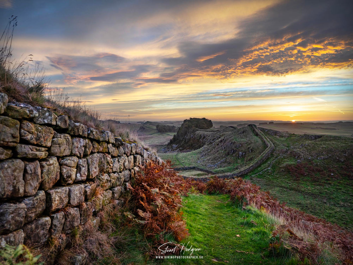 Hadrian's Wall at Sunrise looking towards Housesteads